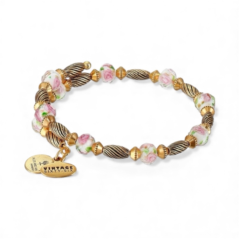 Alex and Ani Bracelet Rose Faceted Art Glass Vintage 66 Road to Romance